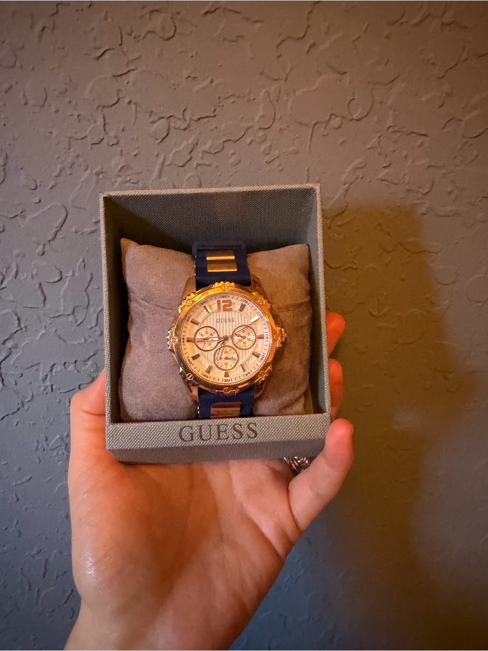 Guess Gold-Tone & Navy Silicone Strap Chronograph Watch